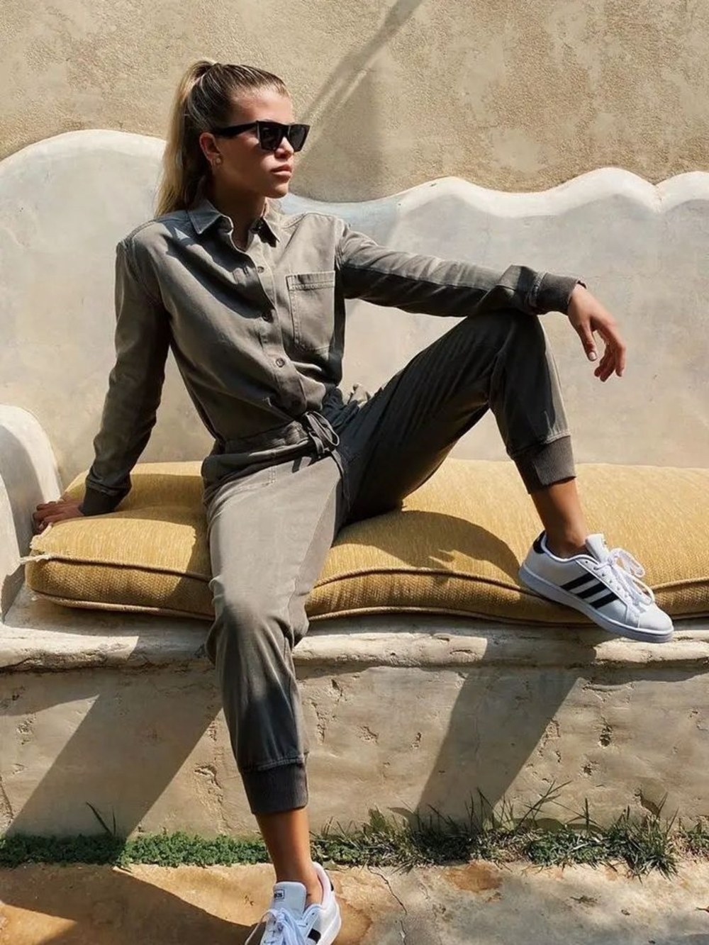 adidas Olive Green Drawstring Jogger Jumpsuit